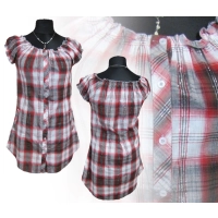 Tunika w kratkę z marszczonym dekoltem Carmen